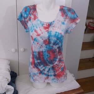 Old Navy Tops - Tie Dyed Blue Red Henley Knit Top L Festival Old Navy Tops - Tie Dyed Blue Red Henley Knit Top L Festival